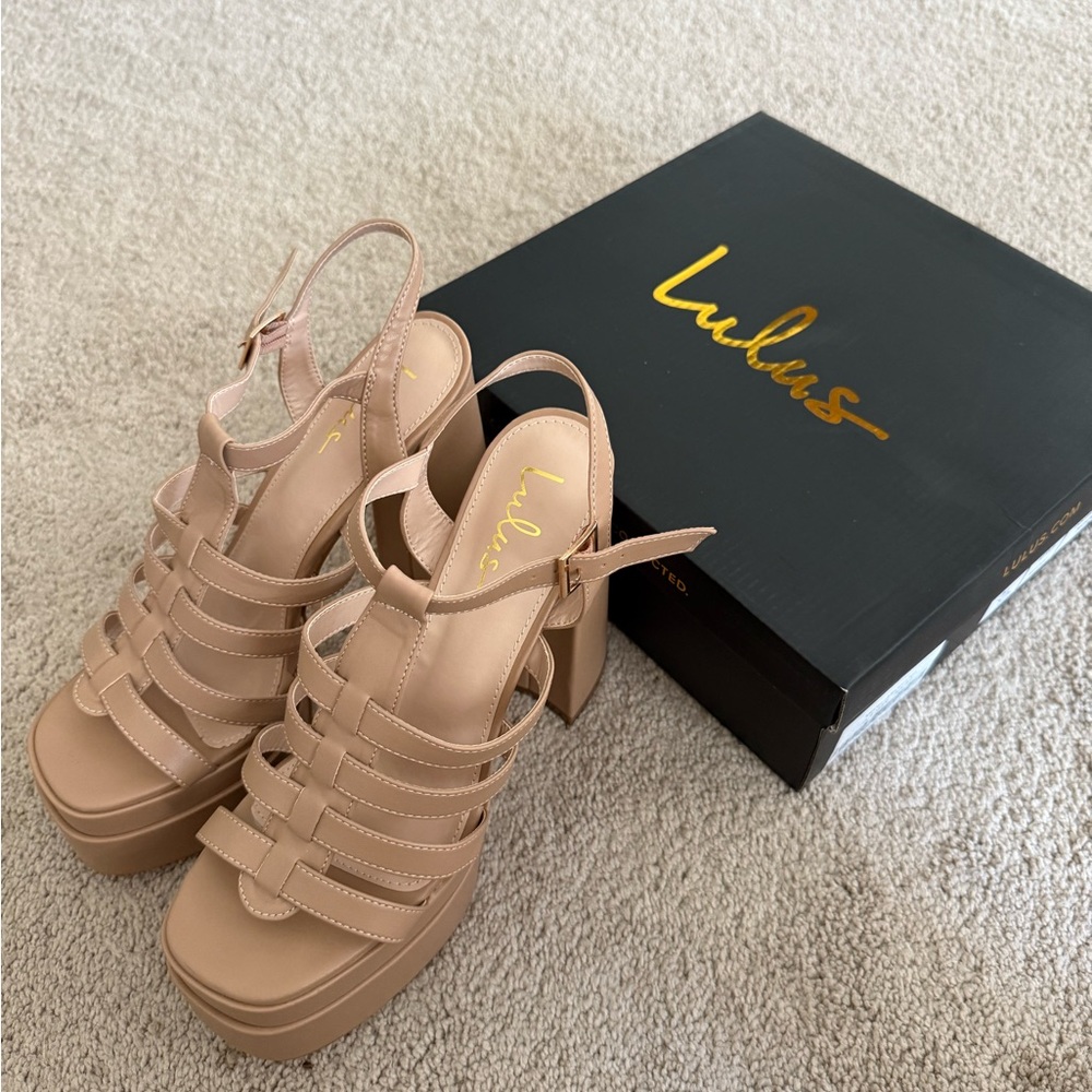Lulu's Nude Strappy Platform Sandal heels